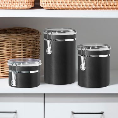 Oggi Stainless Steel Kitchen Canister 47 fl oz, Black - Airtight Clamp Lid, Clear See-Thru Top - Ideal for Kitchen Storage, Food Storage, Pantry Storage. Large Size 5